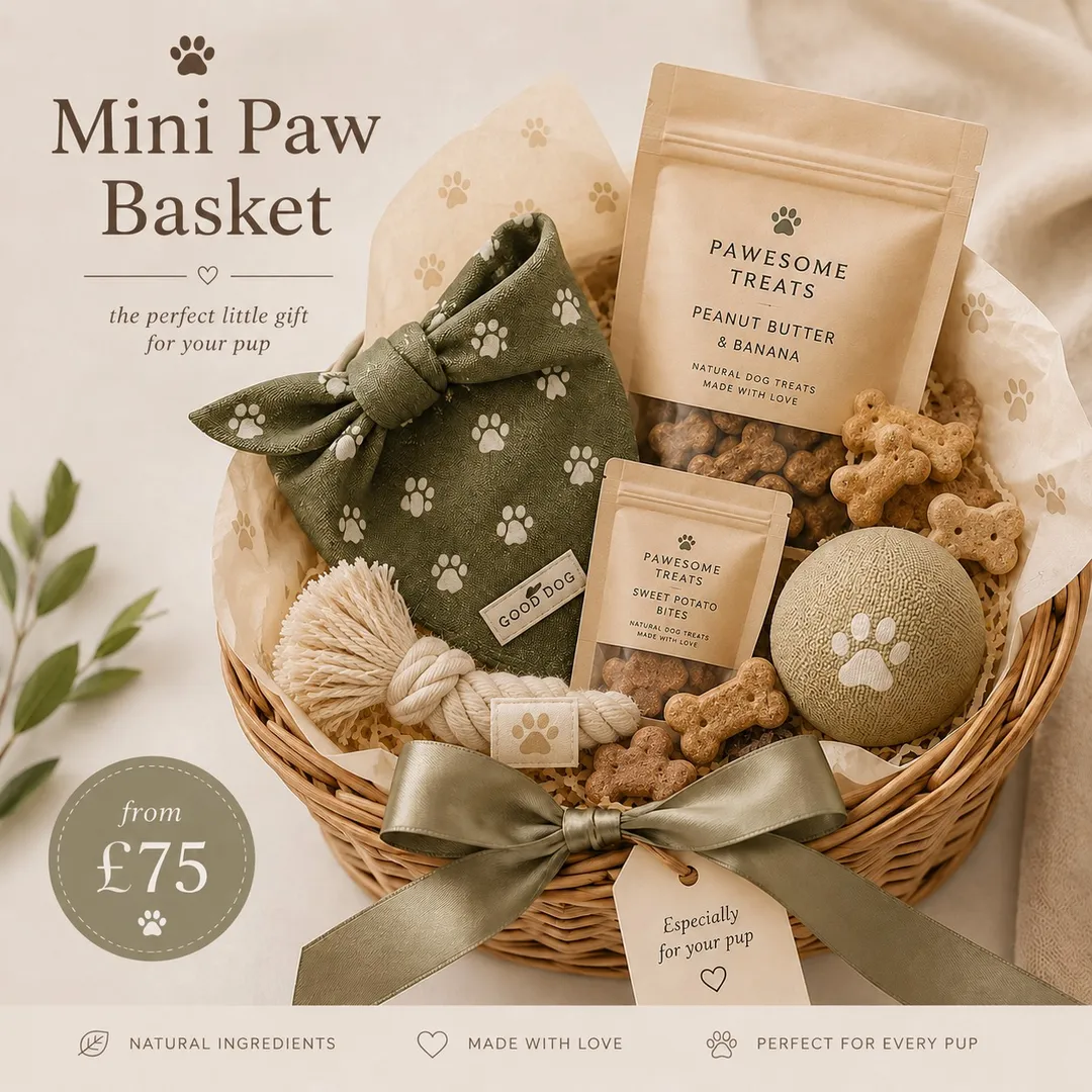 Mini Paw Basket - treats, a rope toy and a paw-print pouch
